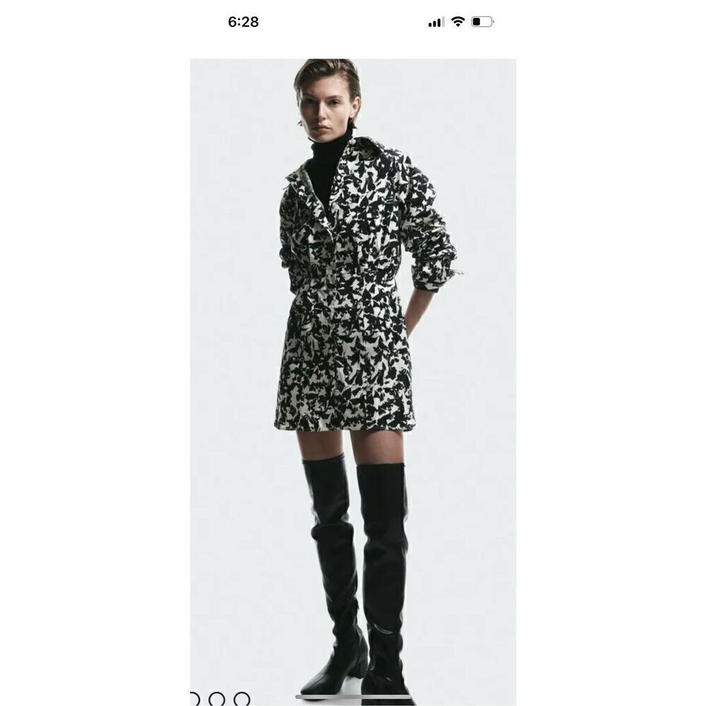 H&M Shirt Dress Cotton Small Black and White Pattern Button Down